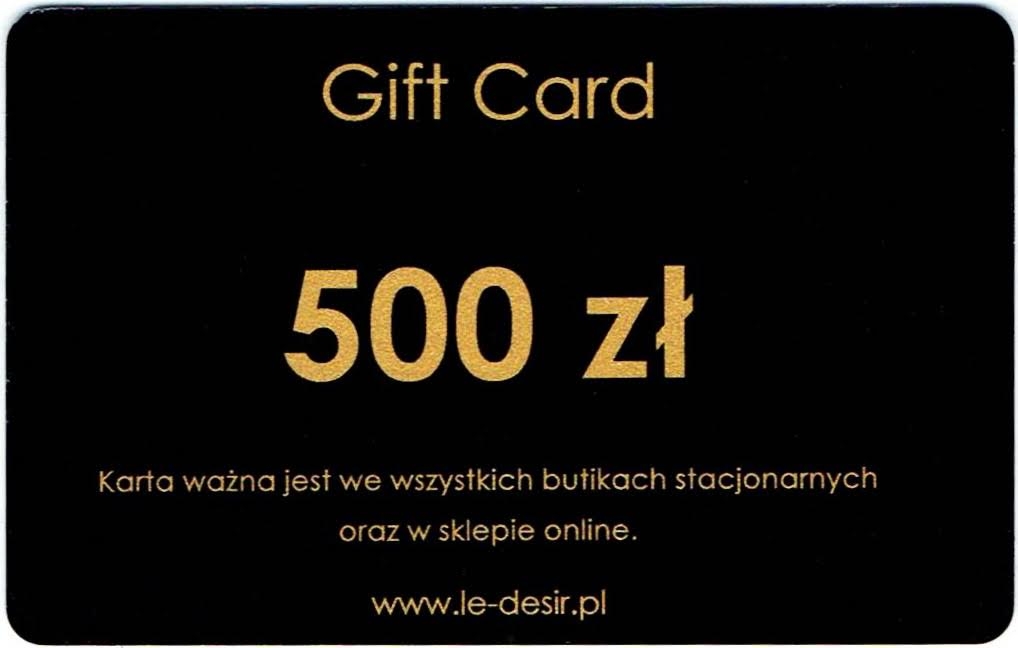 Karta podarunkowa o wartości 500 zł.  Karta podarunkowa