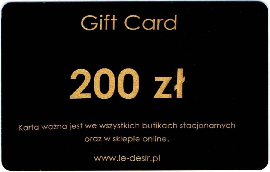 Karta podarunkowa o wartości 200 zł.  Karta podarunkowa